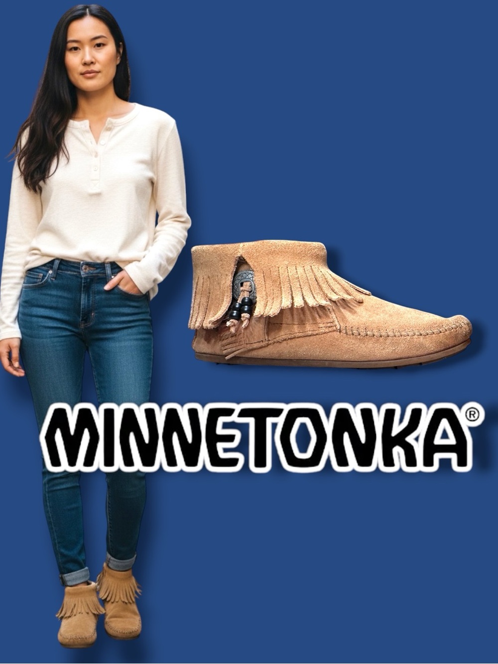 ✨HP✨Minnetonka Concho Feather Suede Ankle Booties with Fringe Detail. Size 8